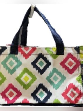 Thirty-One Gifts All-In Organizer in the retired "Candy Corners" pattern.